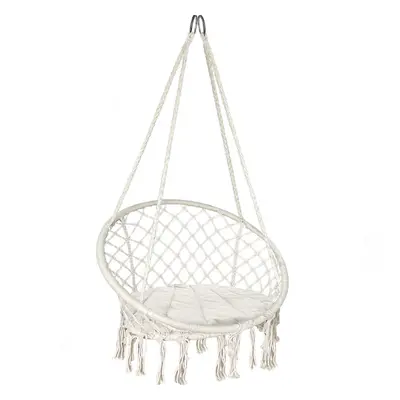 VOUNOT Swing Chair with Round Seat Cushion, Macrame Hammock Hanging Chair for Indoor, Outdoor, B