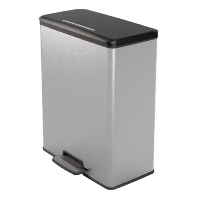 (Silver) Curver Pedal Bin Deco Rectangular Duo Trash Can Waste Container Grey/Silver