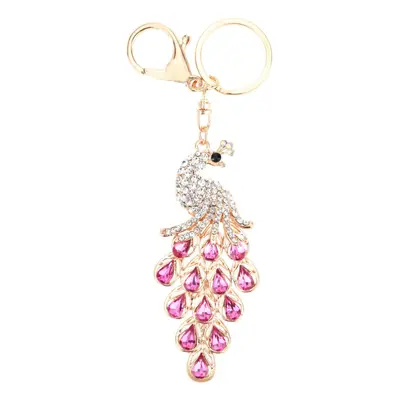 (Rose) Jewelry Hollow Shinning Rhinestone Aureate Peafowl Pendant Key Ring Chain