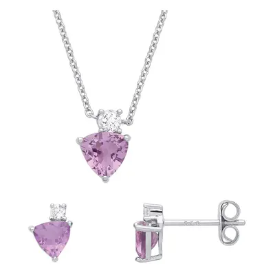 Jewelco London Sterling Silver Lilac Trillion CZ Plectrum Shield Toi et Moi Earrings Necklace Se