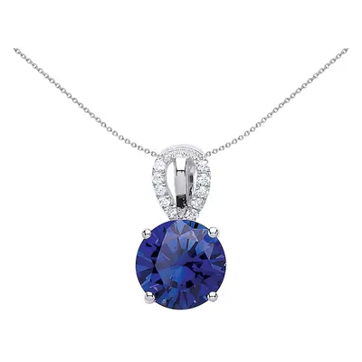 Jewelco London Ladies Sterling Silver Sapphire-Blue Cubic Zirconia Teardrop Halo Solitaire Penda