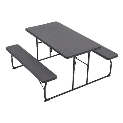 (Black) Foldable Picnic Table Bench Set with Parasol Hole