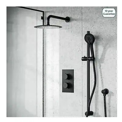 Rainfall Shower Head Thermostatic Mixer Valve Hand Held Matt Black Kit | Temel