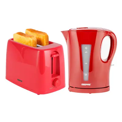 (Red) Geepas 1.7L Kettle & Toaster Set Slice Toaster