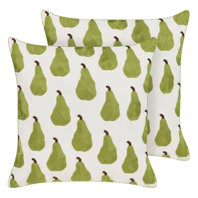 Set of Cushions Pear Pattern x cm White and Green TRACHELIUM