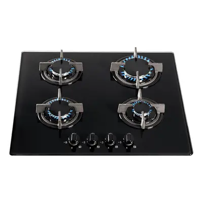 SIA GHG603BL 60cm Black Burner Gas On Glass Hob With Cast Iron Pan Stands