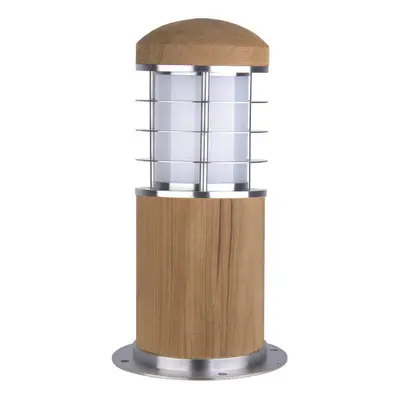 Outdoor IP55 Bollard Light Stainless Steel & Teak LED E27 15W