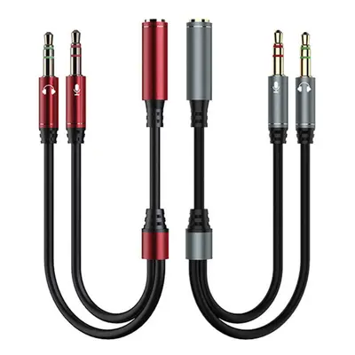 (Red) 3.5mm Male to Aux to Dual 3.5mm Female Audio Cable Adapter with Mic for Wired Earphones Mo