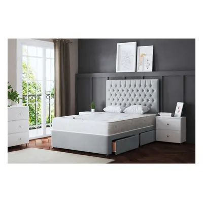 (Single, Silver) Seraphine Divan Upholstered Bed with Four Drawers