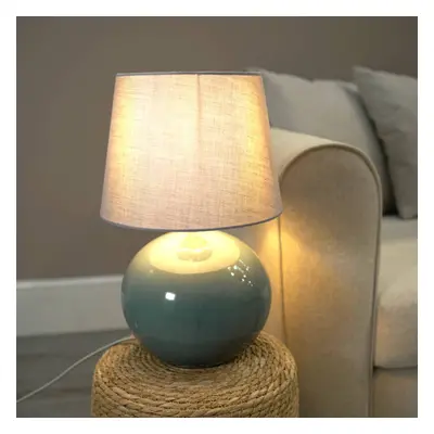 ValueLights Bosco Eucalyptus Table Lamp with Grey Tapered Shade & Bulb