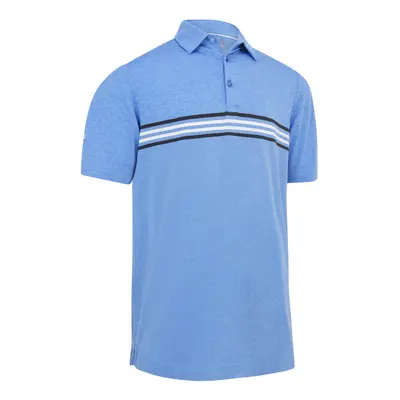 (M, Magnetic Heather) Callaway Golf Mens Heathered Chest Stripe SwingTech Stretch Polo Shirt