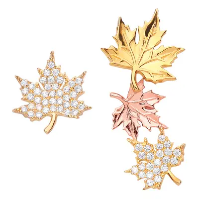 Jewelco London Ladies Yellow & Rose Gold-Plated Sterling Silver Cubic Zirconia Canada Maple Leaf