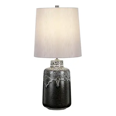 Table Lamp White Drip Glaze Faux Linen Tapered Cylinder Silver Shade LED E27 60W