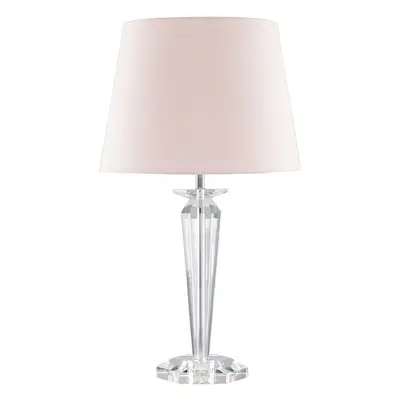 Modern Clear Genuine K9 Crystal Base Table Lamp with a Pink Tapered Shade - Complete with a 6w L