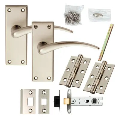 Door Handle & Latch Pack Satin Chrome Slim Arched Lever on Square Backplate