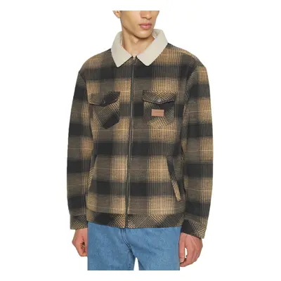 (L, Tannin Deck) Quiksilver Mens Tolala Oversized Sherpa Plaid Shaket Jacket - Tannin Deck