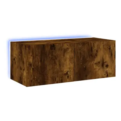 vidaXL TV Wall Cabinet with LED Lights Floating TV Unit TV Cabinet Smoked Oak