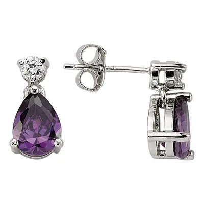 Jewelco London Ladies Sterling Silver Purple Pear Cubic Zirconia Tears of Joy Drop Earrings - GV