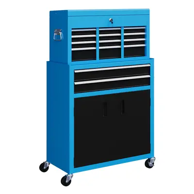 HOMCOM Top Chest and Roller Cabinet Combo Metal Tool Cabinet on Wheels Blue