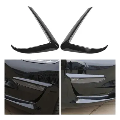 (Black) 2Pcs Carbon Fiber Front Foglight Eyebrow Eyelids Cover Trim Fit For Tesla Model