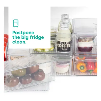 (4) LIVIVO Fridge Box Holder Kitchen Clear Organiser Cupboard Food Storage Container W/ Lid