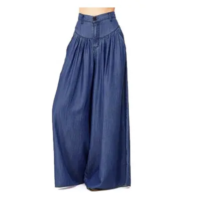 (Blue, 5XL) Wide Leg Casual Pure Color Side Pocket Trousers Baggy Pants