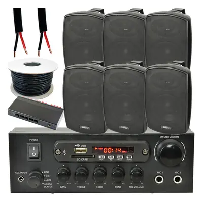 Outdoor Bluetooth Speaker Kit 6x 60W Black Stereo Amplifier Garden BBQ Parties