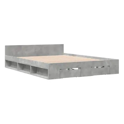 (concrete grey, x cm) vidaXL Bed Frame with Drawers Bed Base Smoked Oak 200x200 cm Engineered Wo