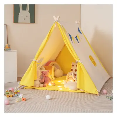 Kids Play Tent Cotton Canvas Playhouse Toddler Castle Tent W/ Solid Wood Frame