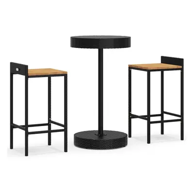 (black, piece) vidaXL Garden Bar Set Bar Table and Chair Poly Rattan and Solid Wood Acacia