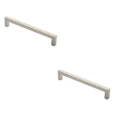 2x Square Mitred Door Pull Handle x 19mm 300mm Fixing Centres Satin Steel