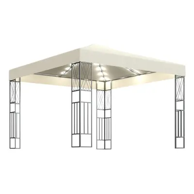 vidaXL Gazebo with LED String Lights 3x3 m Cream Fabric Outdoor Sunshade