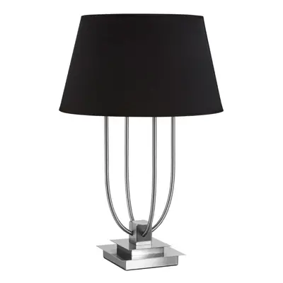 Premier Housewares Satin Nickel Table Lamp With Black Shade Desk Lamp For Living Room / Bedroom 