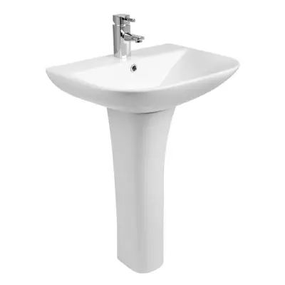 NRG Bathroom Cloakroom Full Pedestal 560mm Basin Compact Single Tap Hole Sink Washstand