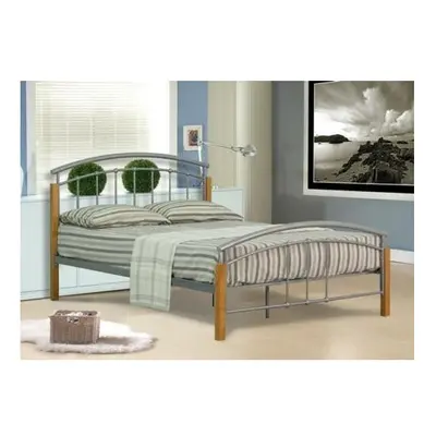 (4ft6 Double, Silver) Sienna Metal Bed Frame with Ameila Mattress