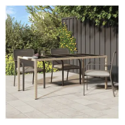 vidaXL Garden Table Beige Tempered Glass and Poly Rattan Patio Dining Table