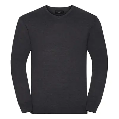 (S, Charcoal Marl) Russell Collection Mens V-Neck Knitted Pullover Sweatshirt