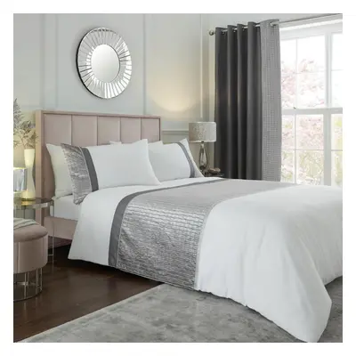 Shimmer Crushed Velvet Pinsonic Duvet Cover Silver Super King