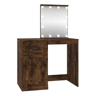 (smoked oak, with led) vidaXL Dressing Table Vanity Desk Cosmetic Table Makeup Desk Engineered W