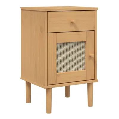 (brown) vidaXL Bedside Cabinet Nightstand Side Table SENJA Rattan Look Solid Wood Pine