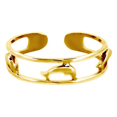 Jewelco London Ladies Solid 9ct Yellow Gold Split Shank Leaping Dolphins Toe Ring - JTR026