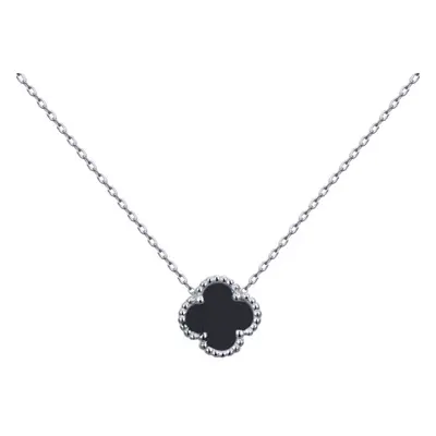 Jewelco London Silver Black Clover Onyx Lucky Charm Pendant Necklace 16-18" - ANC098