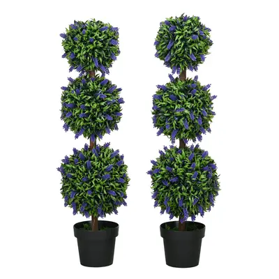 HOMCOM Set of Potted Artificial Plants Ball Tree with Lavender Flowers, 110cm