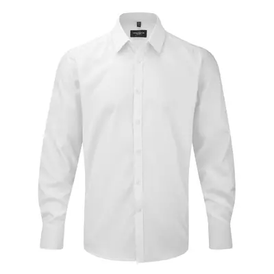 (15.5, White) Russell Mens Herringbone Long Sleeve Work Shirt