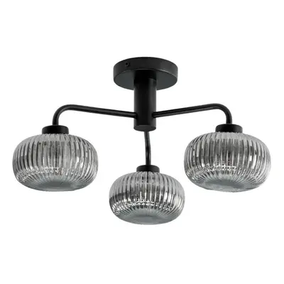 (No) Amaia Black IP44 Way Bathroom Smoked Ribbed Glass Ceiling Light