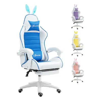 Vinsetto Racing Style Gaming Chair with Footrest Removable Rabbit Ears, Blue