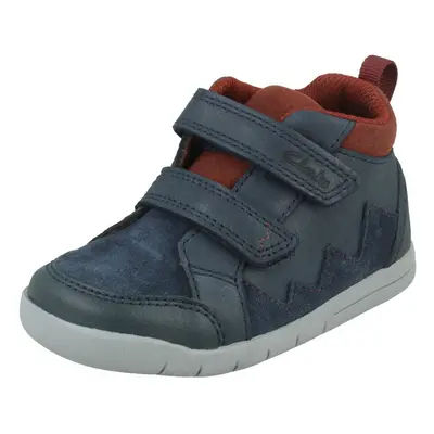 (Navy, UK 7.5 Infant) Boys Clarks Hook & Loop Casual Ankle Boots Rex Park