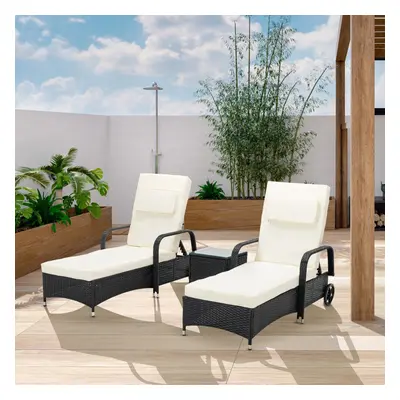 (Black) MCC Pieces Rattan Sun Lounger Bed Recliner Outdoor Chair & Side Table Set Venice