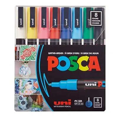 uni-ball Uni Posca PC3M/8 8-Piece Paint Marker Pen Set Assorted Pigmentation Ink Fine Tip