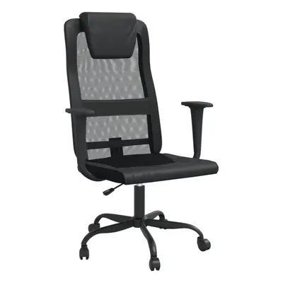 (Black) vidaXL Office Chair Swivel Computer Chair Black Mesh Fabric and Faux Leather